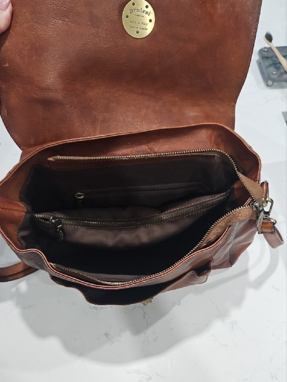 Pratezi Firenze - Brown Leather Satchel Handbag - Picture 8 of 12